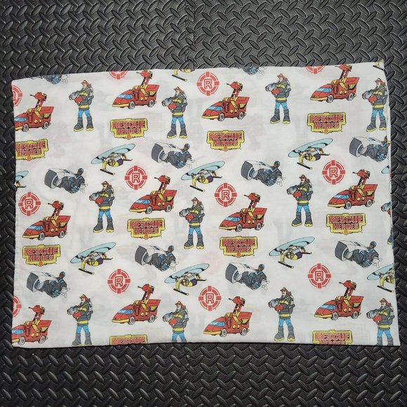 Vintage Rescue Heroes Twin Flat Sheet 90s Kids Bedding Fabric - Picture 2 of 3
